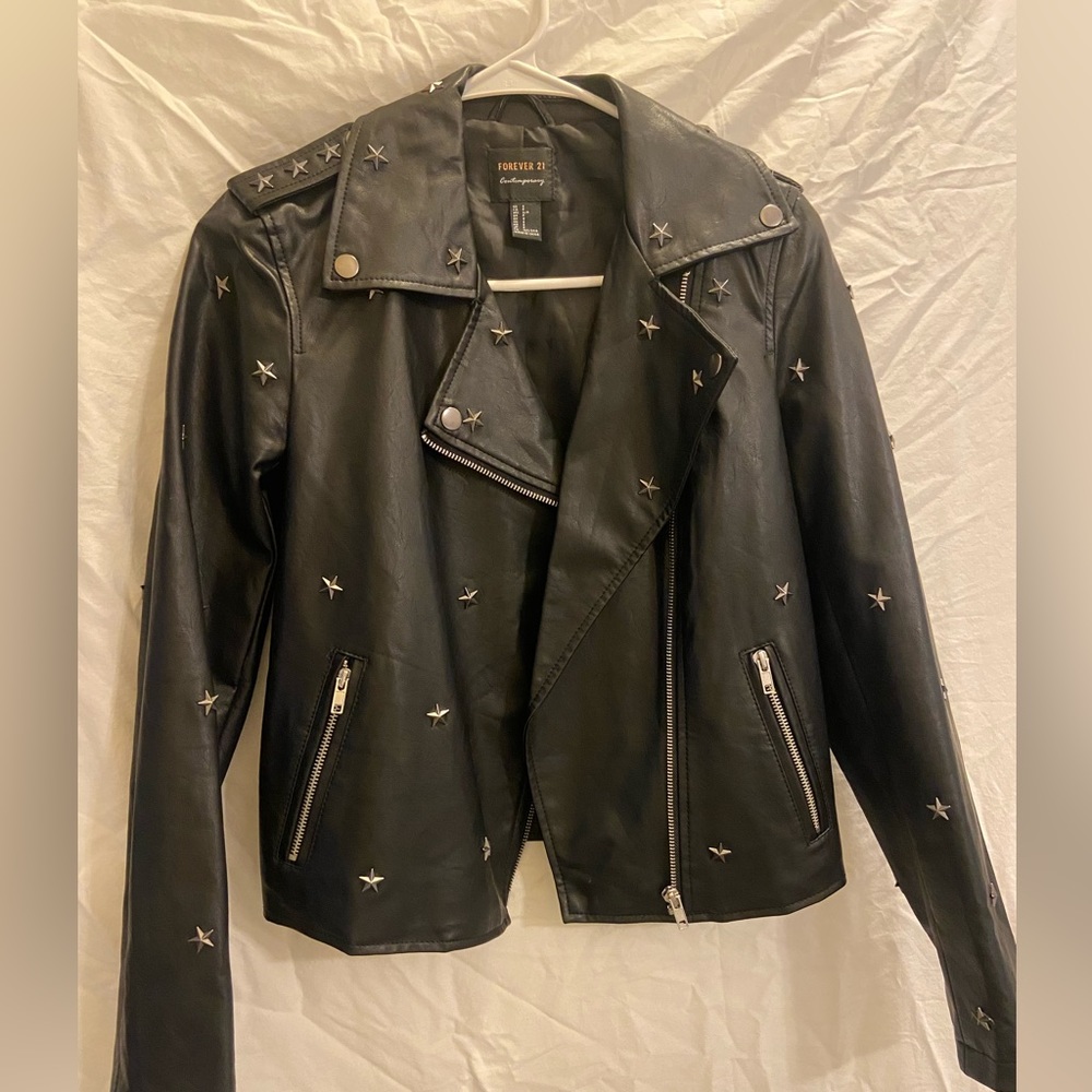 black leather jacket with metal stars